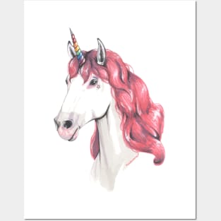 Pink hair unicorn Posters and Art